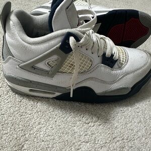 Jordan 4 White and Navy Sneakers with Red Accents